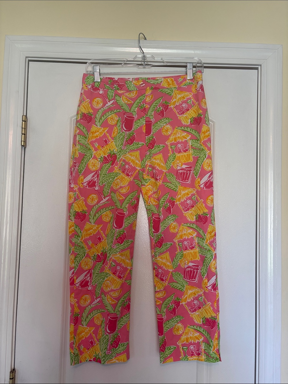 Lilly Pulitzer Pink Tropical Cocktail Print Tiki Bar Cropped Pants